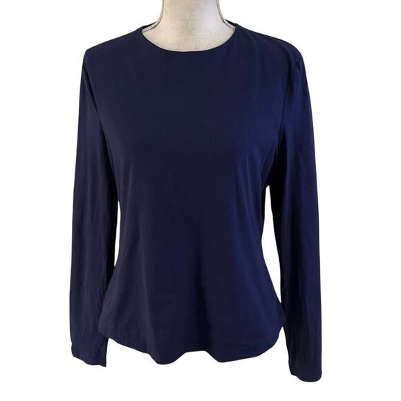 Karen Millen Size L Stretch Knit Long Sleeved Tee T Shirt Blue Fitted - Picture 1 of 4